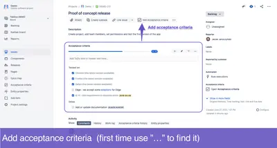 Acceptance Criteria for Jira (Free) — Atlassian plugin
