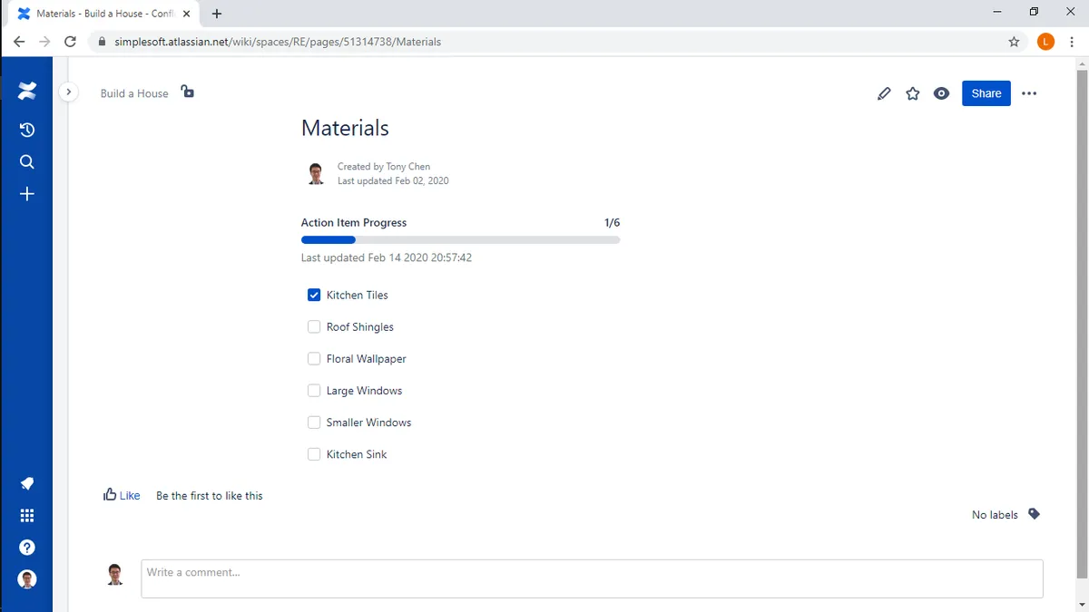 Action Item Progress Bar — screenshot from the Atlassian Marketplace listing