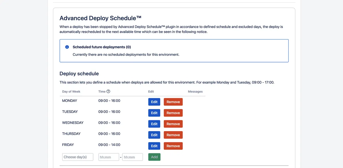 Advanced Deploy Schedule — screenshot from the Atlassian Marketplace listing