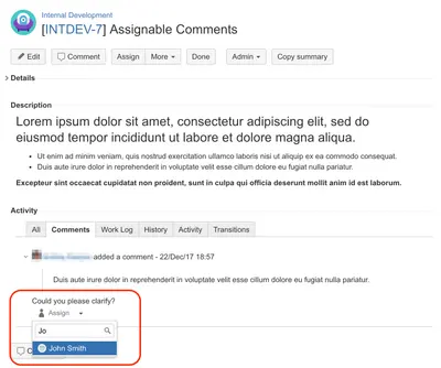 Assignable Comments — Atlassian plugin