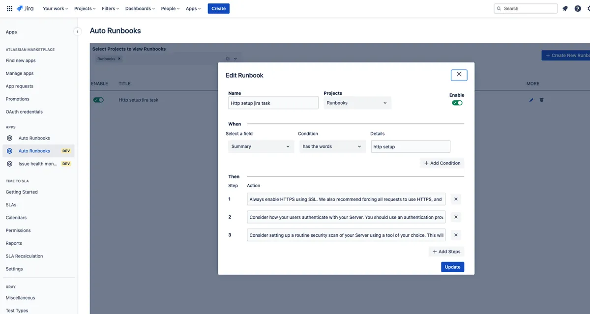 Auto Runbooks — screenshot from the Atlassian Marketplace listing