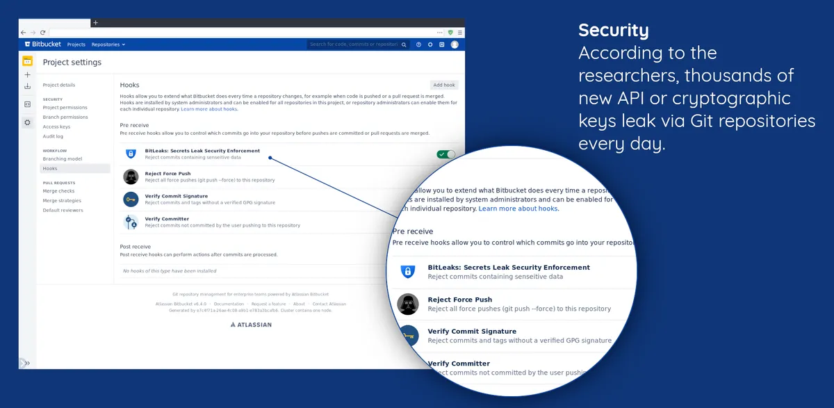 BitLeaks — Secrets Leak Security — screenshot from the Atlassian Marketplace listing