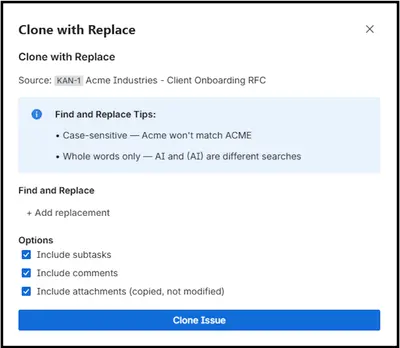 Clone and Replace — Atlassian plugin