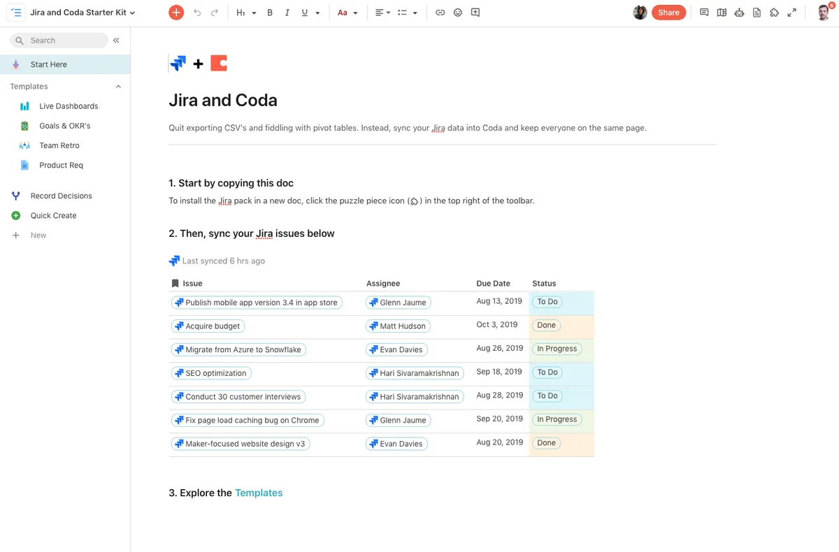 Coda — screenshot from the Atlassian Marketplace listing