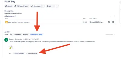 Comment to Issue — Atlassian plugin