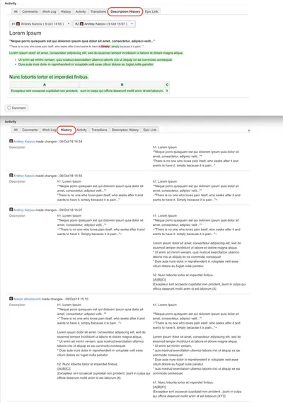 Description History Tab for Jira — Atlassian plugin