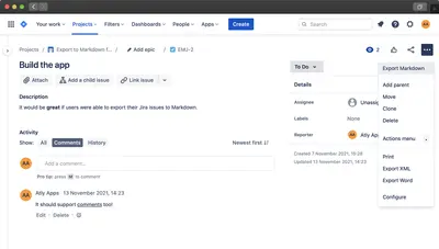 Export to Markdown for Jira Cloud — Atlassian plugin