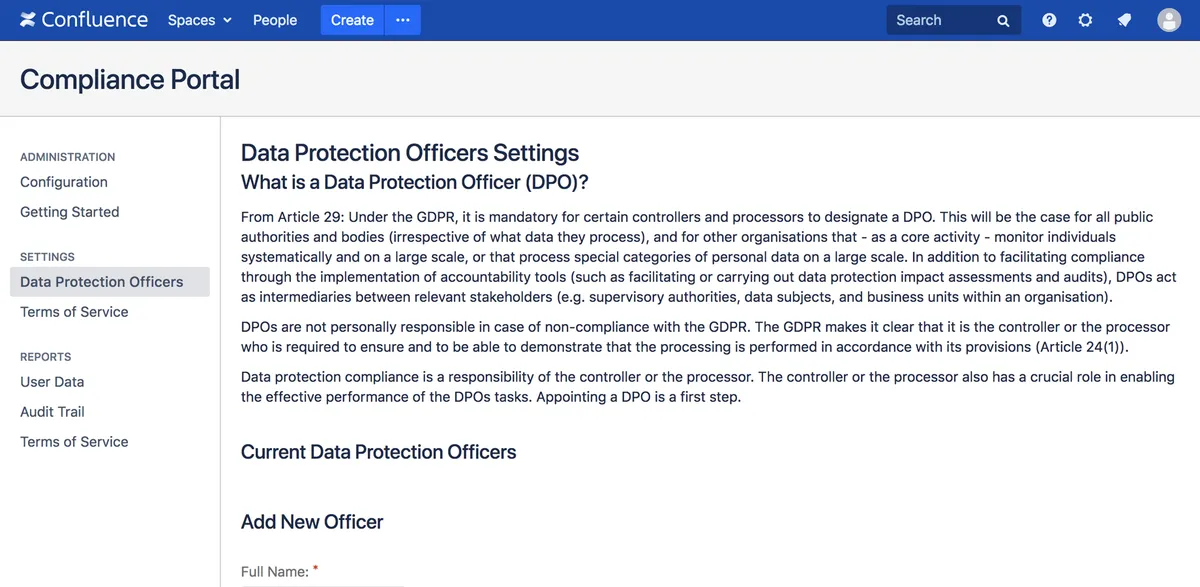 GDPR Compliance Assistant for Confluence — screenshot from the Atlassian Marketplace listing