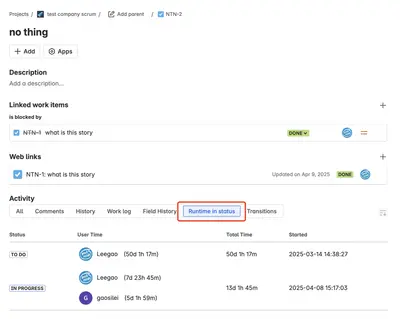 Gears runtime in status — Atlassian plugin
