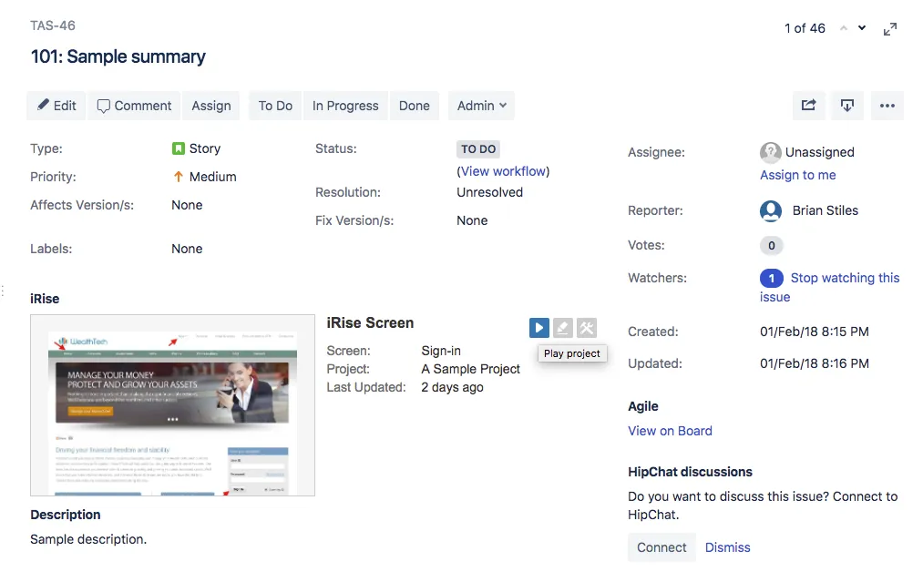 iRise Plug-in for Jira — screenshot from the Atlassian Marketplace listing