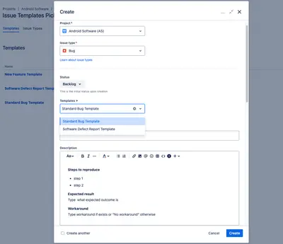 Issue Templates Picker - Summary, Description and more — Atlassian plugin