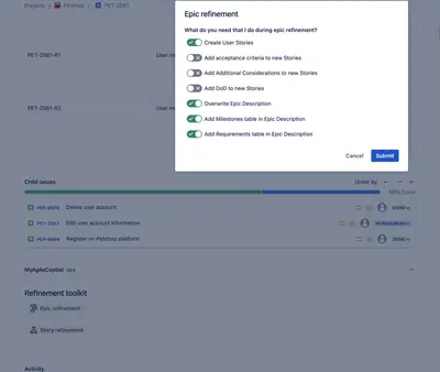MyAgileCopilot 🤖 ChatGPT for Product Backlog AI Automation — Atlassian plugin