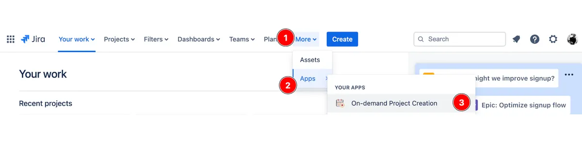 On-demand Project Creation for Jira — screenshot from the Atlassian Marketplace listing