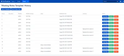 Page Templates Change History Control — Atlassian plugin