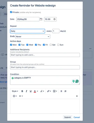 Reminder — Atlassian plugin