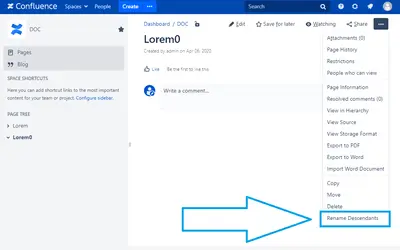 Rename Page Descendants — Atlassian plugin