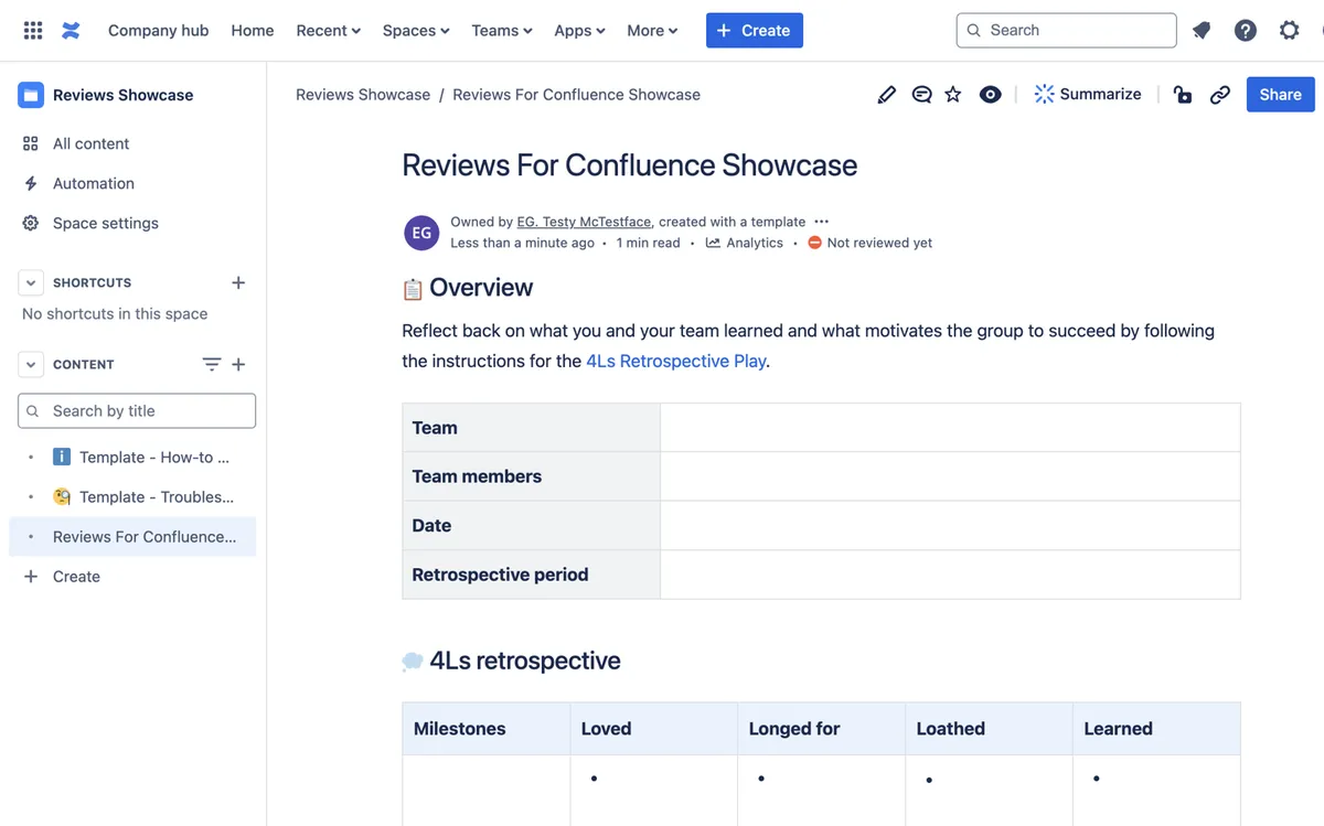 Reviews For Confluence — screenshot from the Atlassian Marketplace listing