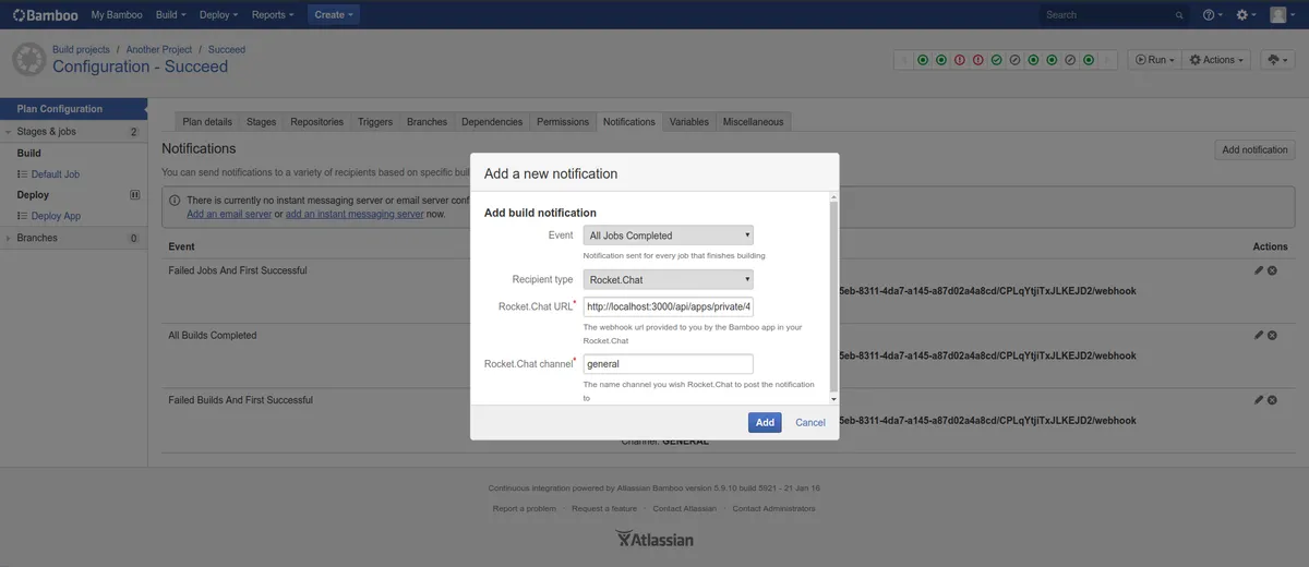 Rocket.Chat Notifications for Bamboo — screenshot from the Atlassian Marketplace listing