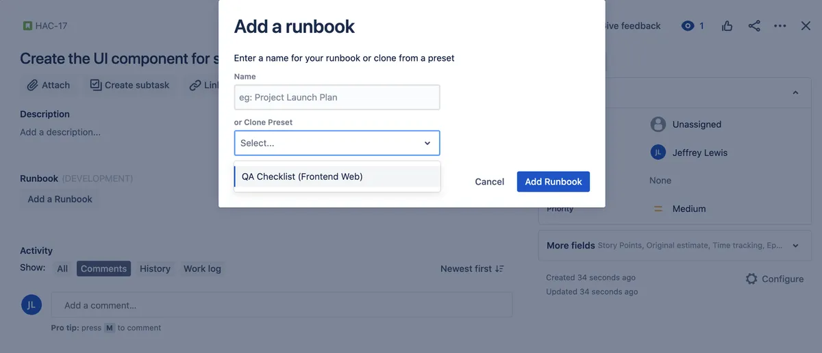 Runbook for Jira — screenshot from the Atlassian Marketplace listing