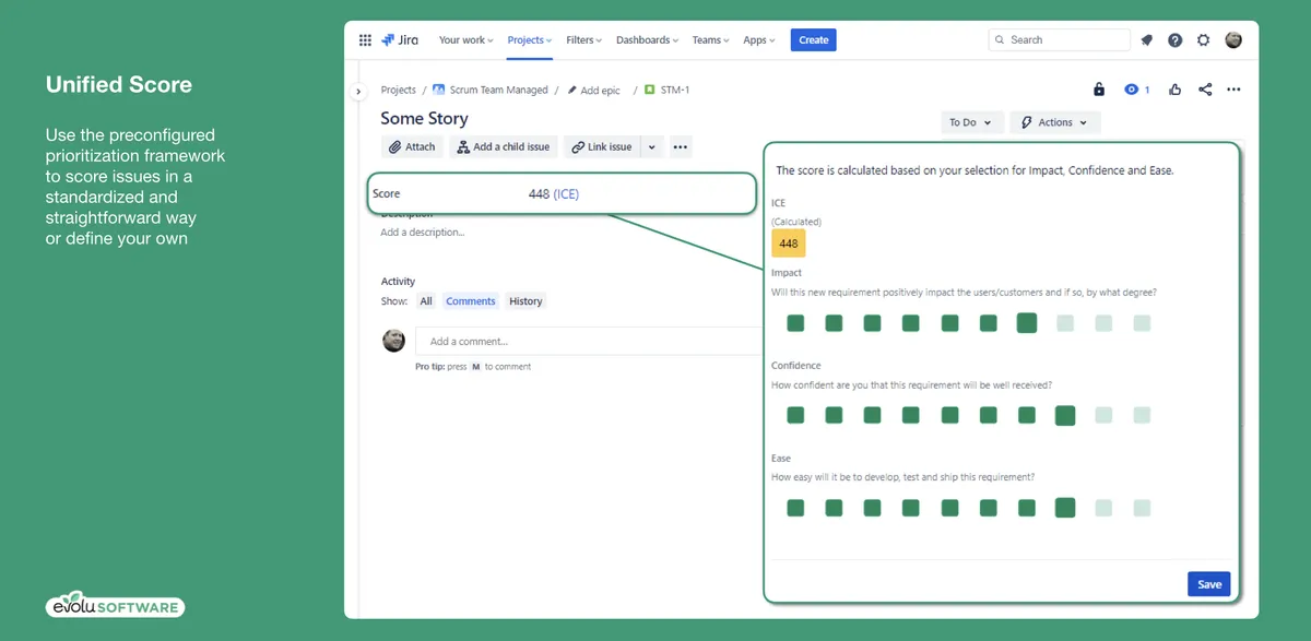 Score for Jira — screenshot from the Atlassian Marketplace listing