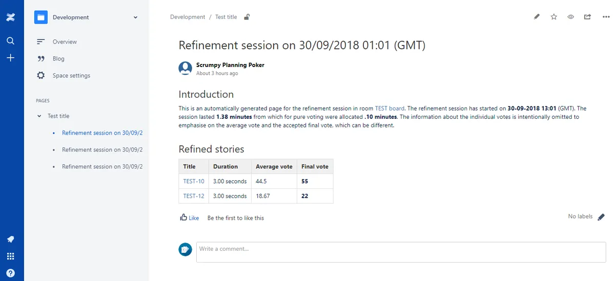 Scrumpy Planning Poker for Confluence — screenshot from the Atlassian Marketplace listing