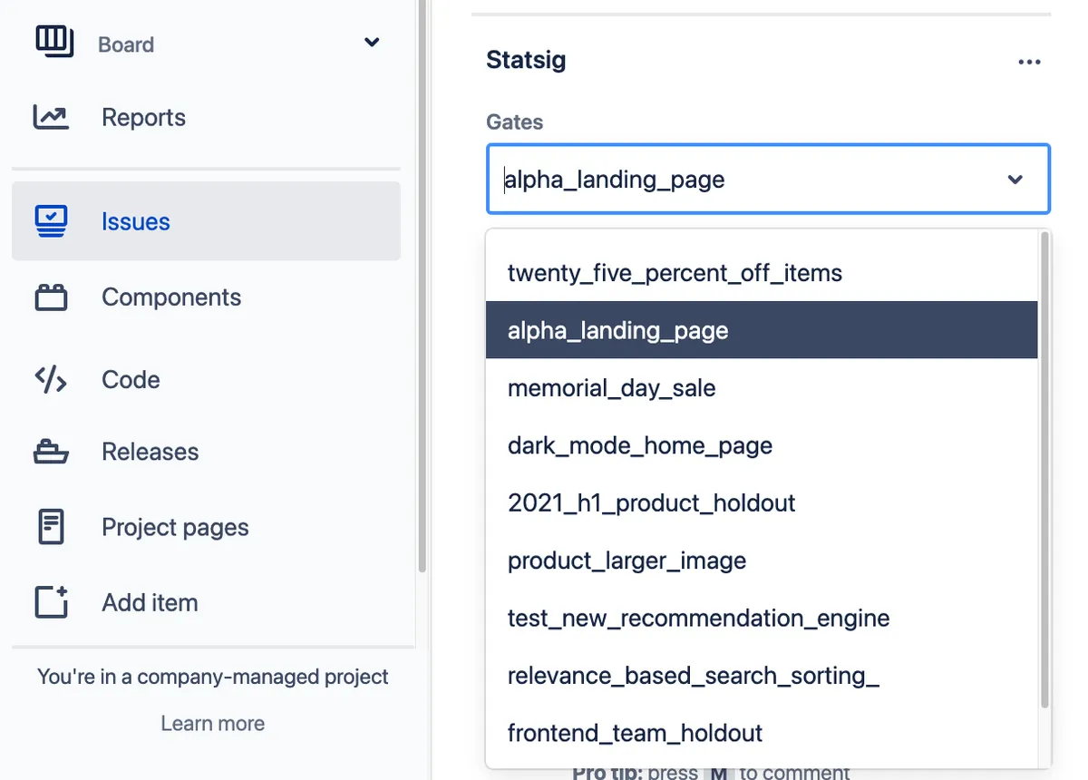 Statsig for Jira — screenshot from the Atlassian Marketplace listing