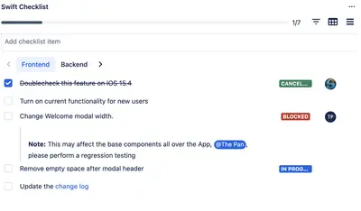 Swift Checklist - Templates, Automation, DoD — Atlassian plugin