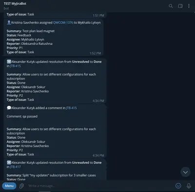 Telegram notifications for Jira by Redwerk — Atlassian plugin