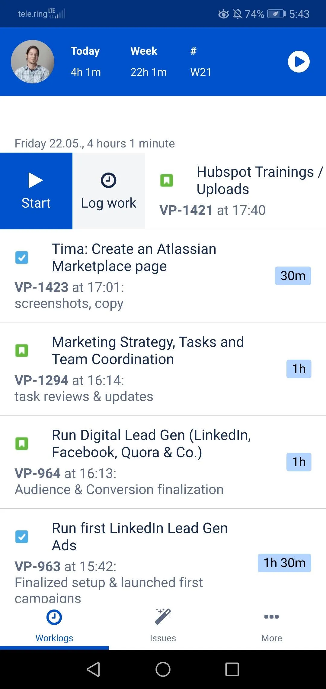 Tima - Track Time & Log Work in Jira — screenshot from the Atlassian Marketplace listing