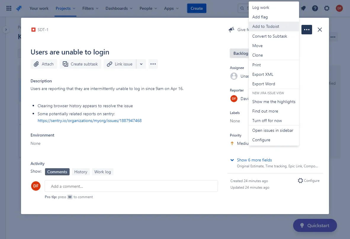 Todoist — screenshot from the Atlassian Marketplace listing