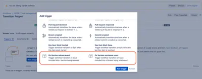 Version Released Workflow Trigger — Atlassian plugin