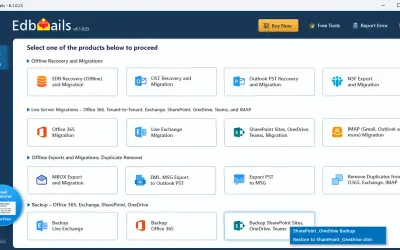 EdbMails for SharePoint, OneDrive, Teams Backup and Restore — Microsoft 365 plugin