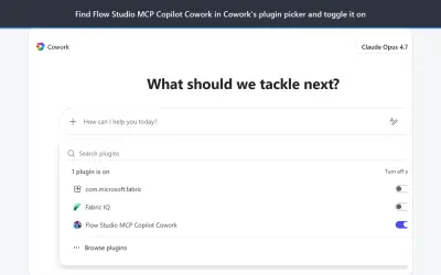 Flow Studio MCP Copilot Cowork — Microsoft 365 plugin