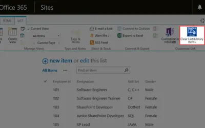 HexaCorpClearListLibraryItems — Microsoft 365 plugin