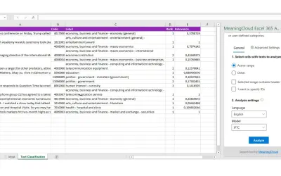 MeaningCloud Text Analytics for Excel — Microsoft 365 plugin