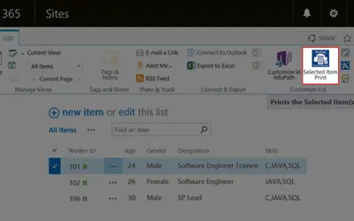 SelectedItemPrint — Microsoft 365 plugin