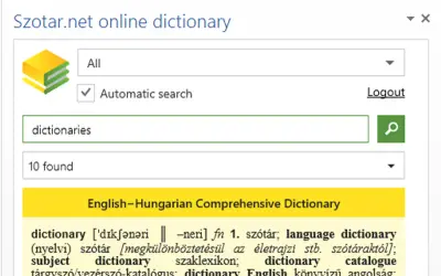 Szotar.net online dictionary — Microsoft 365 plugin