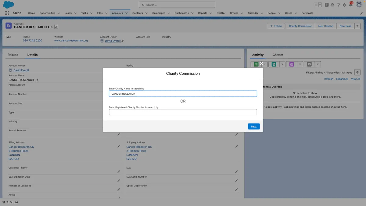 Charity Commission Search — screenshot from the Salesforce AppExchange listing