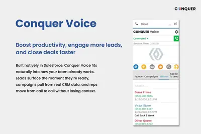 Conquer: Voice Call, CTI Telephony, AI Voicebot, SMS, WhatsApp & AI Dialer — Salesforce plugin