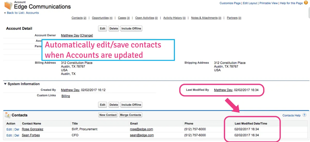 CRM Apps Lab™ Touch Contacts - updates related contact records on account update — screenshot from the Salesforce AppExchange listing