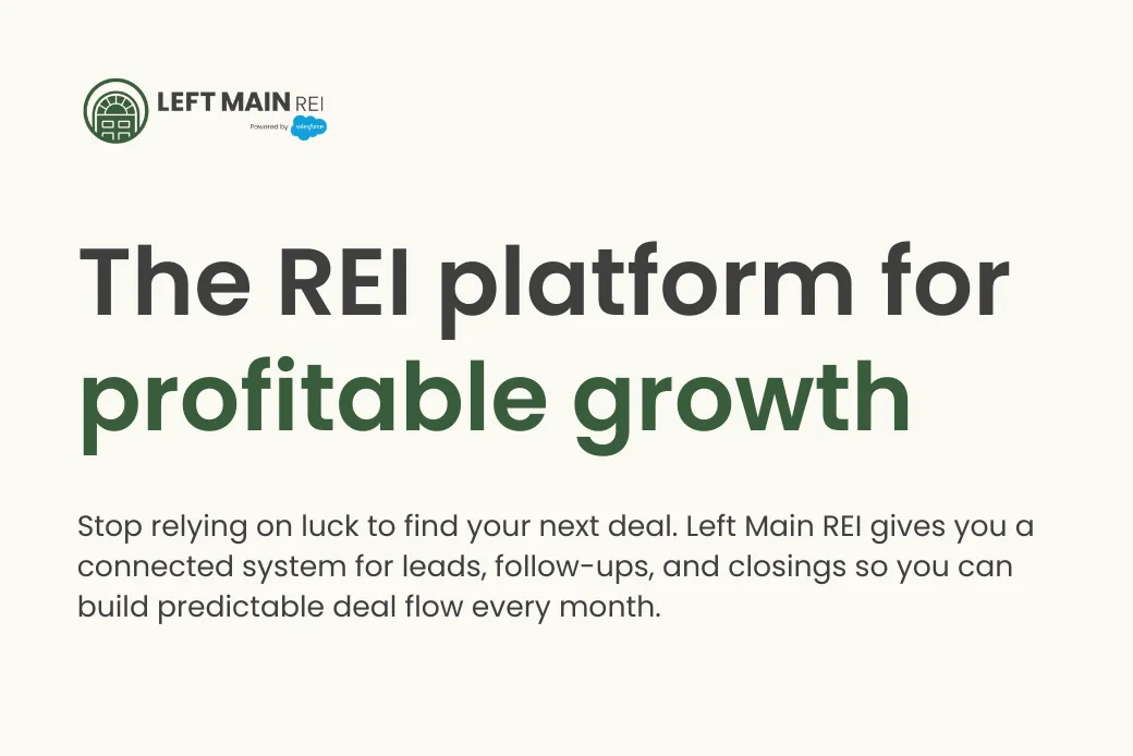 Left Main REI | Salesforce CRM + AI Data for Real Estate Investors — screenshot from the Salesforce AppExchange listing