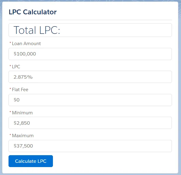 Lender Credit Calculator — screenshot from the Salesforce AppExchange listing