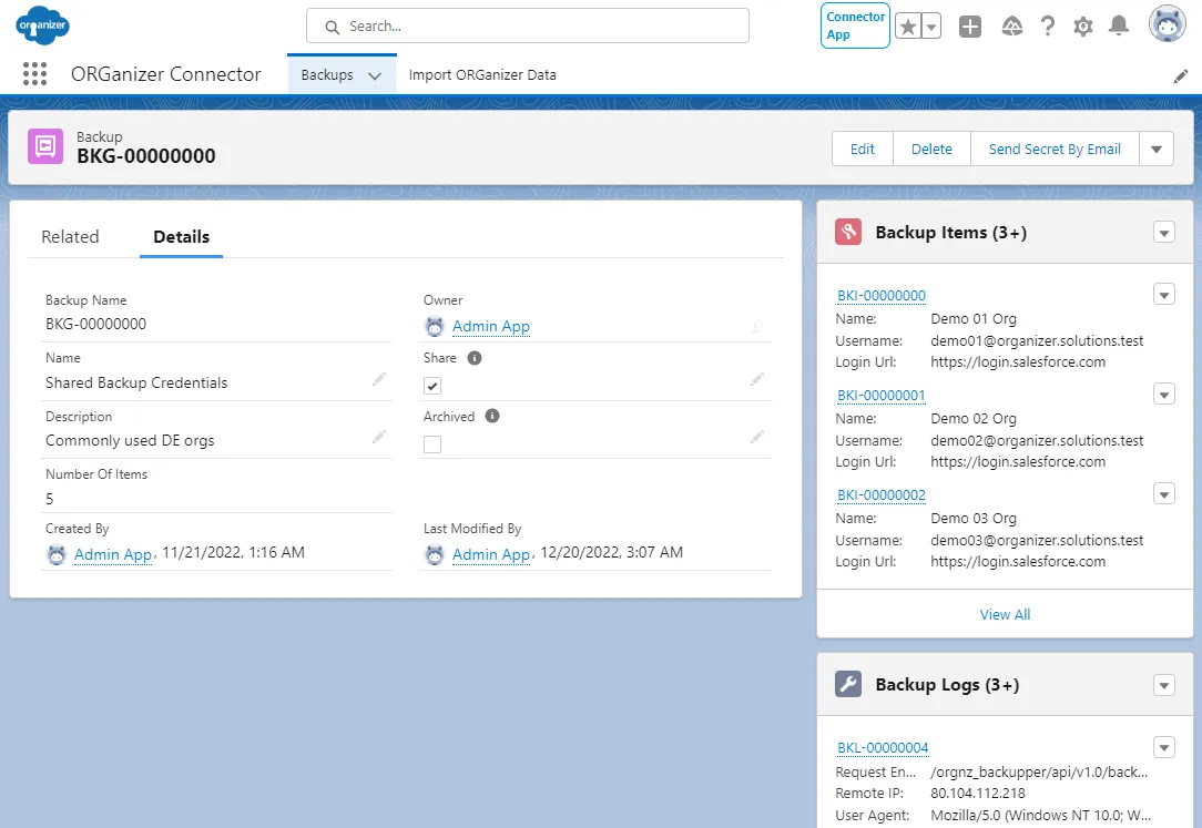 ORGanizer Connector App — screenshot from the Salesforce AppExchange listing