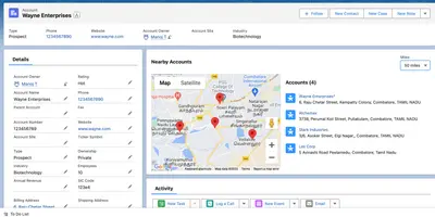 Search in Map to Find Records, Check in, Near by Accounts — Salesforce plugin