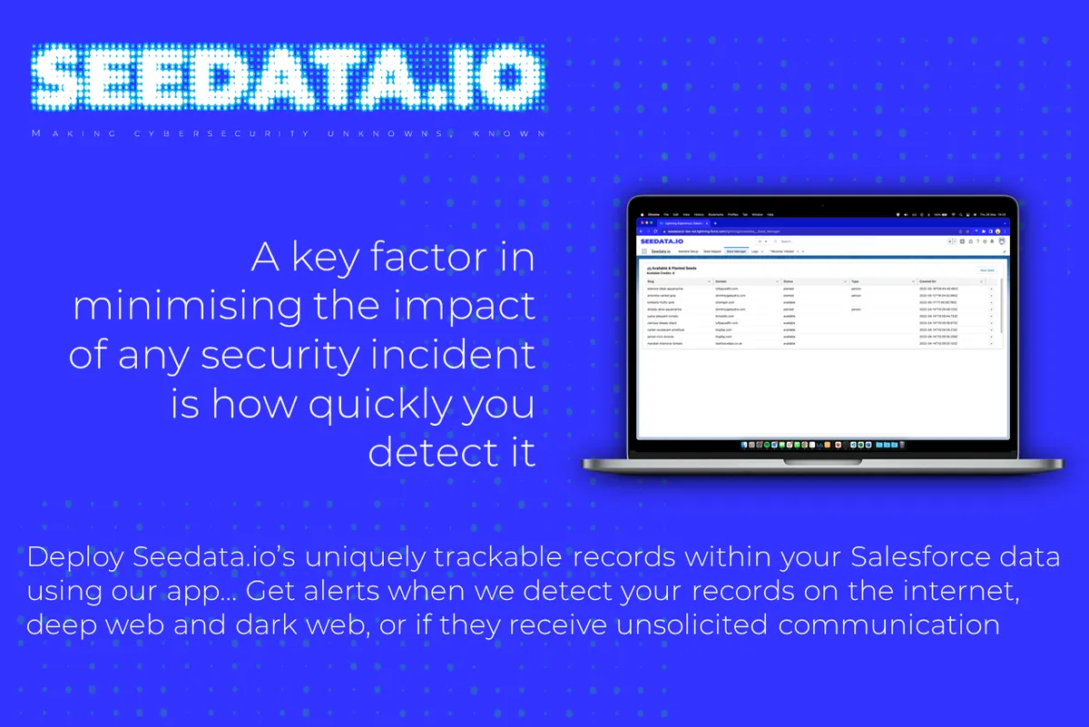 Seedata.io - detect more breaches, more quickly — screenshot from the Salesforce AppExchange listing