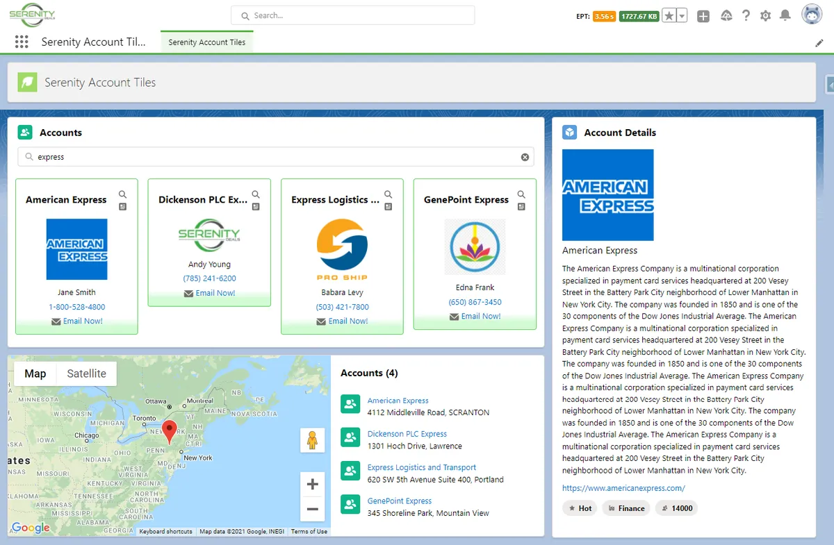 Serenity Account Tiles — screenshot from the Salesforce AppExchange listing