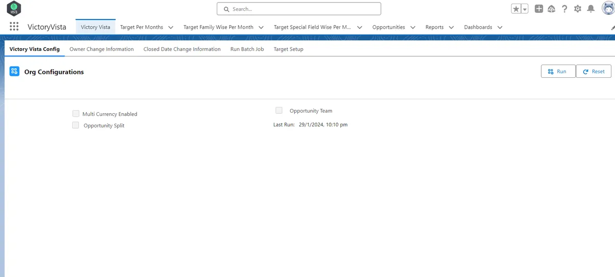 Victory Vista Target vs Achievement — screenshot from the Salesforce AppExchange listing